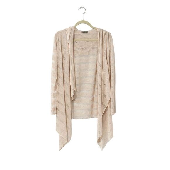Vine Street pink Striped Semi Sheer Asymmetric Open Front Cardigan Size M - Picture 1 of 6
